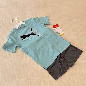 NWT PUMA Moisture Managing TEE & SHORT T-Shirt  (blue/gray) Shorts Set